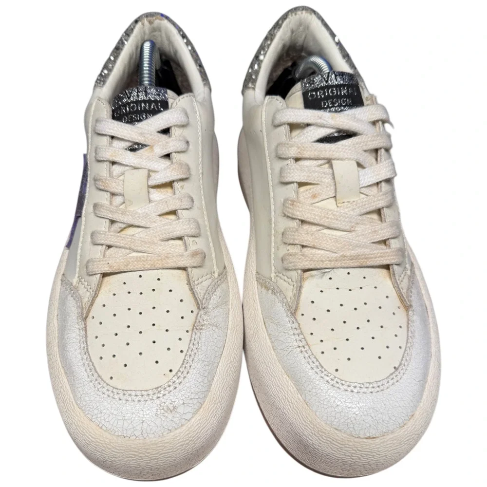 VINTAGE HAVANA Lucy Star Women's 8 Sneaker Leather Suede Cream Silver Platform